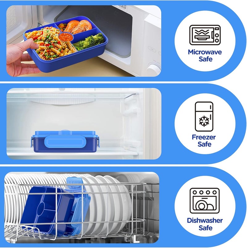 Jelife Bento Lunch Box for Kids - Leakproof Large Bento-Style with 4 Compartments Portions Lunchbox with Tableware Back to School, Reusable On-the-Go Meal and Snack Packing, Blue - Image 5